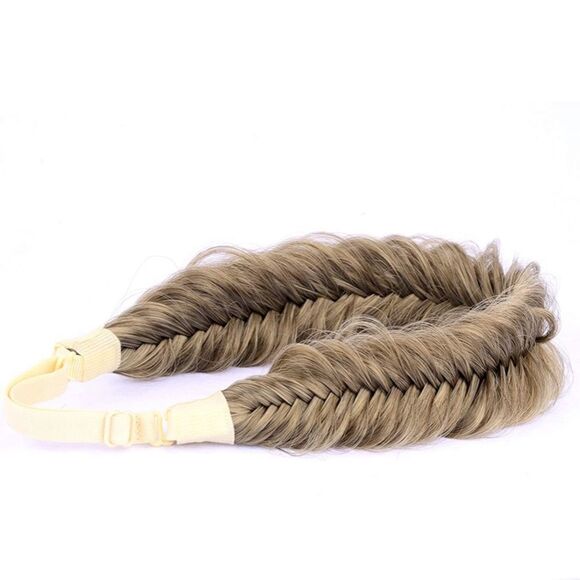 ⭐️wide Fishtail 2 Strands Synthetic Hair Braided Headband Dark Ash Blonde⭐️ - Picture 3 of 8